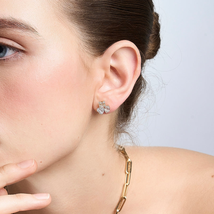 18K Tricolor Cluster Studs