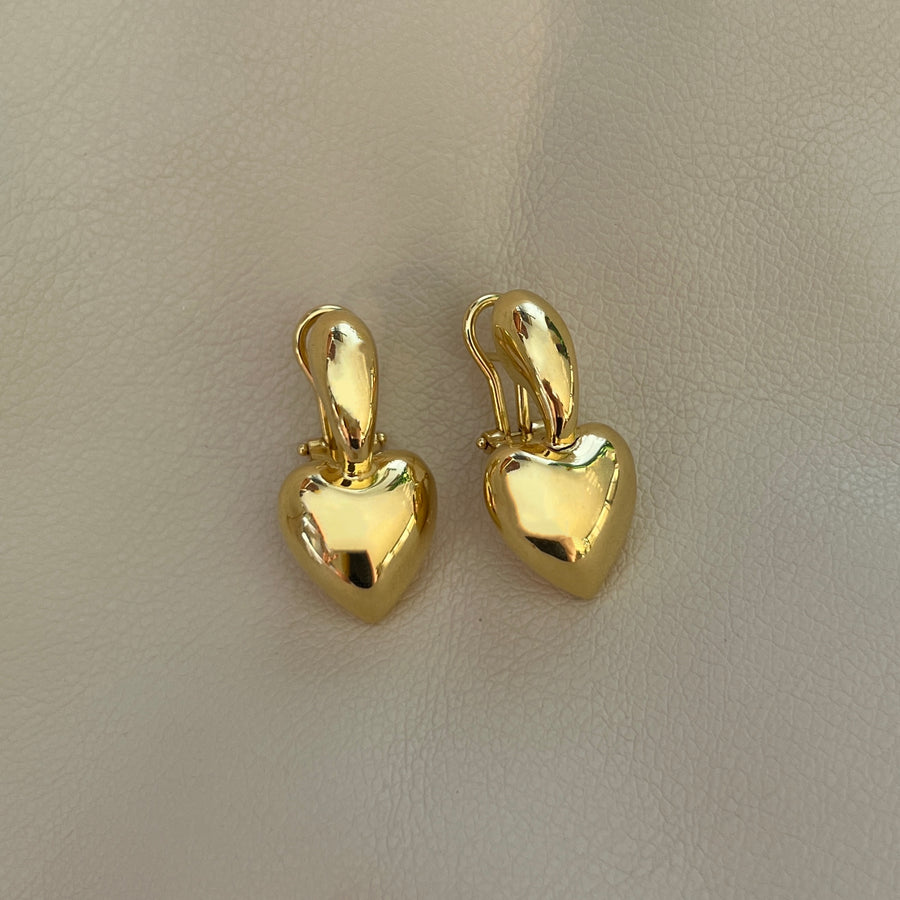 18K Puffy Heart Dangle Earrings