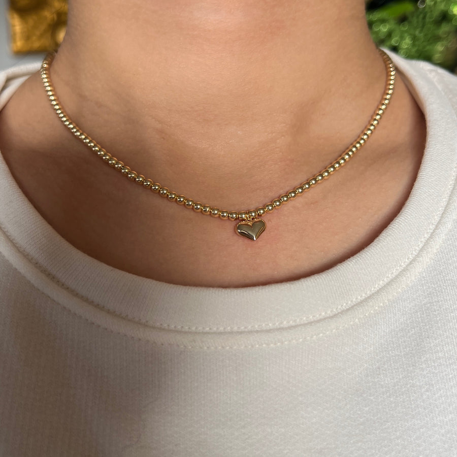 (PRE-ORDER) 18K Puffy Heart Beaded Necklace