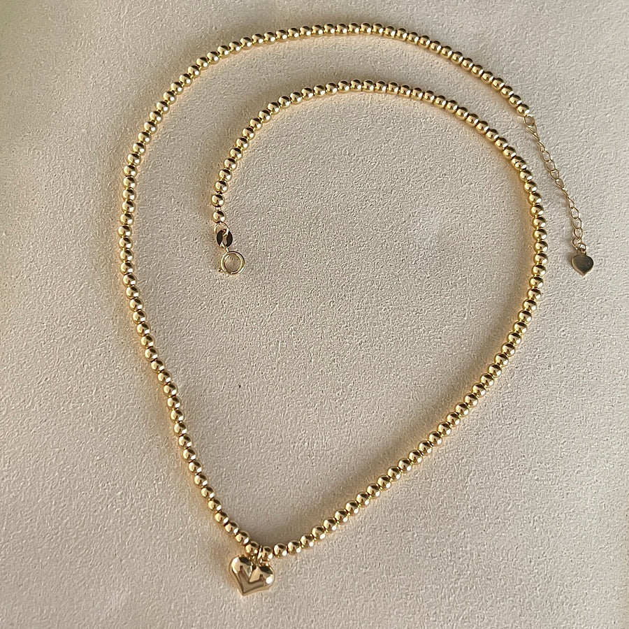 (PRE-ORDER) 18K Puffy Heart Beaded Necklace