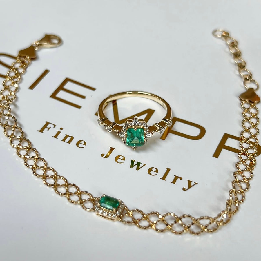 14K Emerald Earrings and Necklace Set