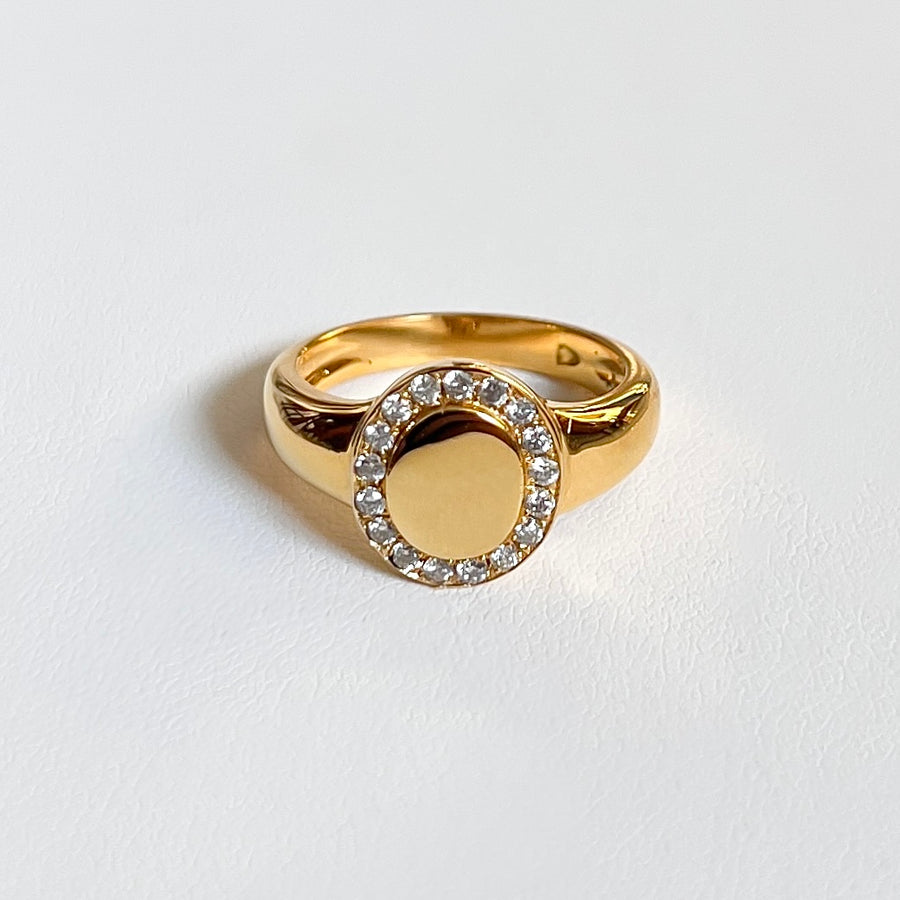 (Engravable) Diamond Oval Signet Ring