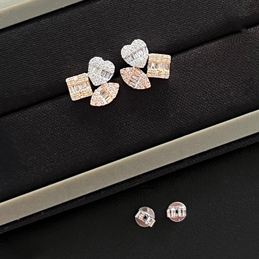 18K Tricolor Cluster Studs