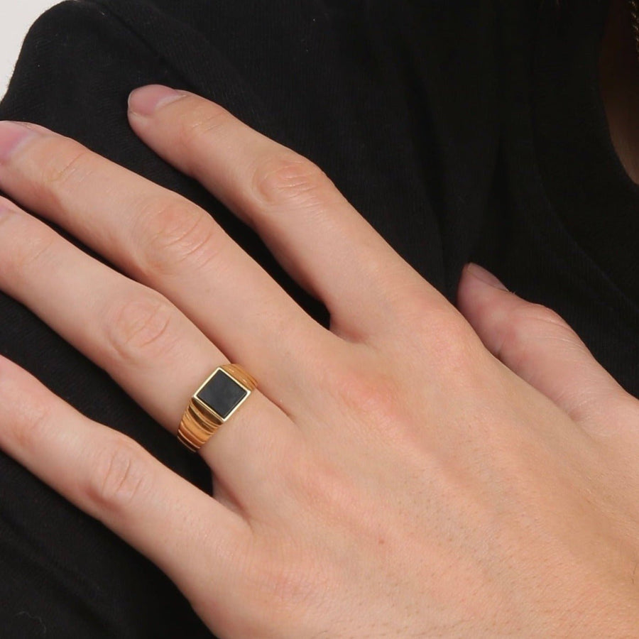 Black Onyx Square Signet Ring
