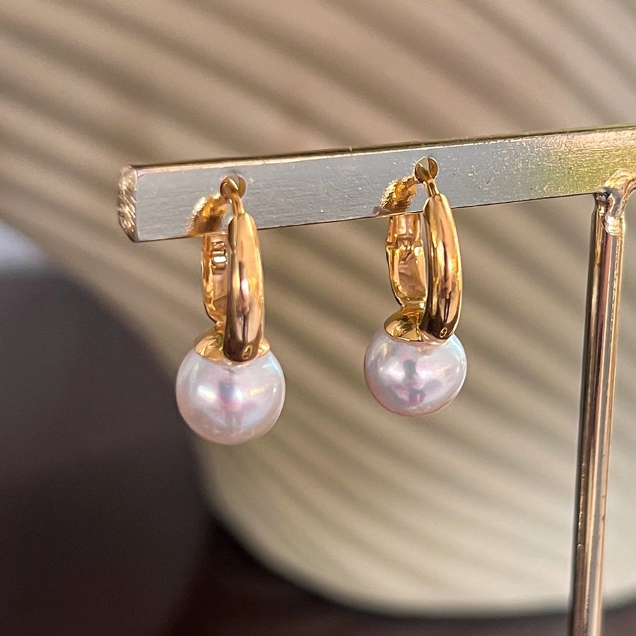 Pearl Huggie Hoop Earrings